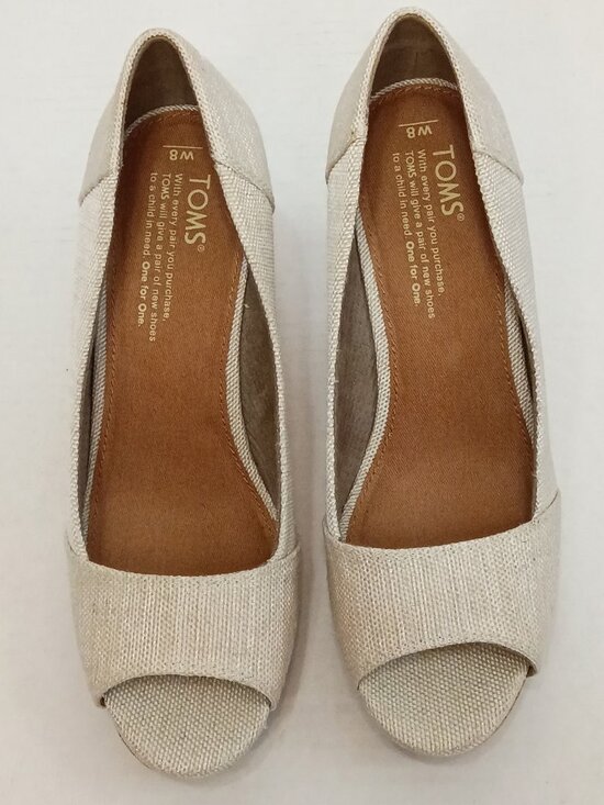 Toms Shoes - TOMS Stella Cream Tan Peep Toe Cork Wedges Size Women's 8
